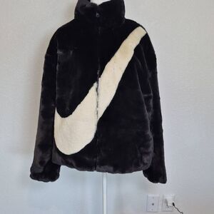 Nike Sportswear Womens Black Faux Fur Full Zip Jacket Size S